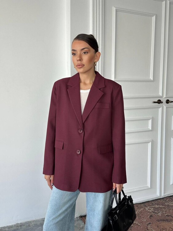 Adriana Pileli Ceket - Bordo - 1