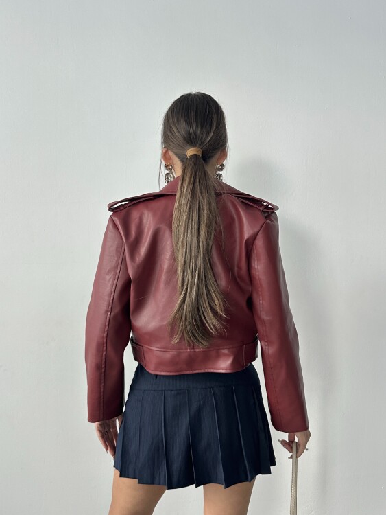 Renon Deri Ceket - Bordo - 6