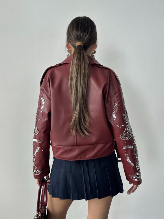 Alara Deri Ceket - Bordo - 4