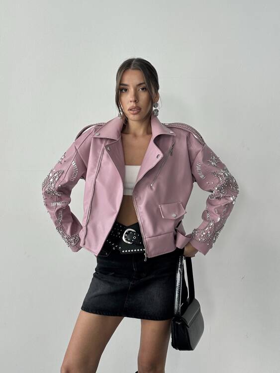 Alara Deri Ceket - Pembe - 1