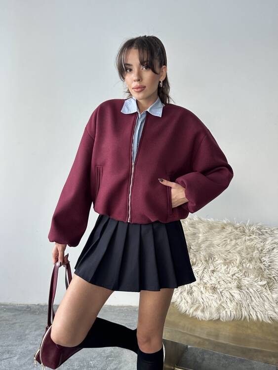 Amarant Bomber Ceket - Bordo - 5