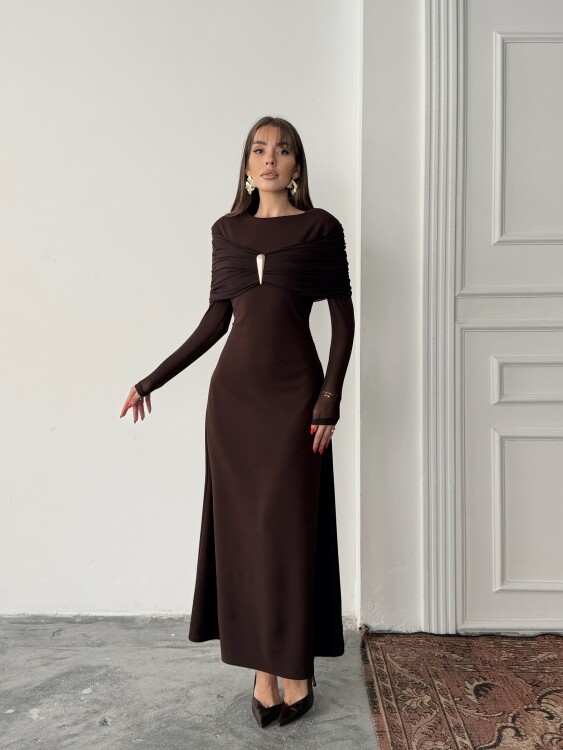 Amelia Maxi Elbise - Acı Kahve - 1