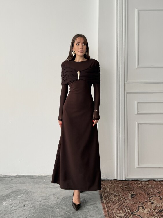 Amelia Maxi Elbise - Acı Kahve - 4