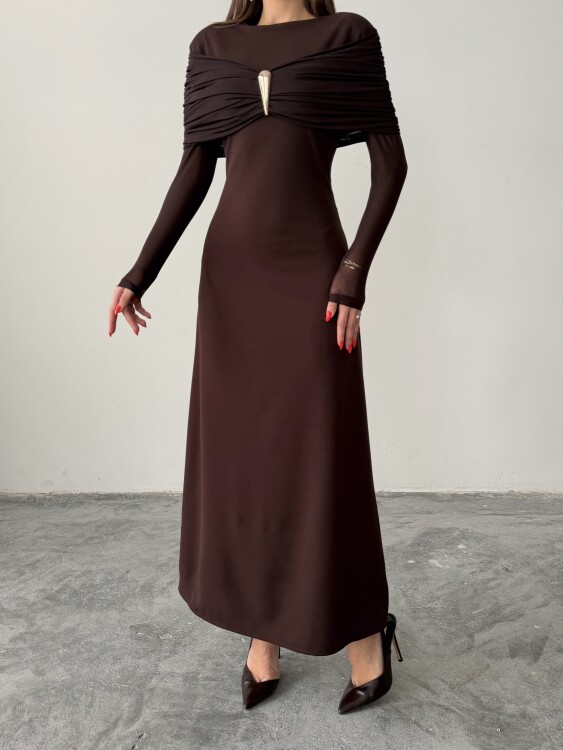 Amelia Maxi Elbise - Acı Kahve - 5