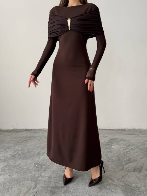 Amelia Maxi Elbise - Acı Kahve - 5