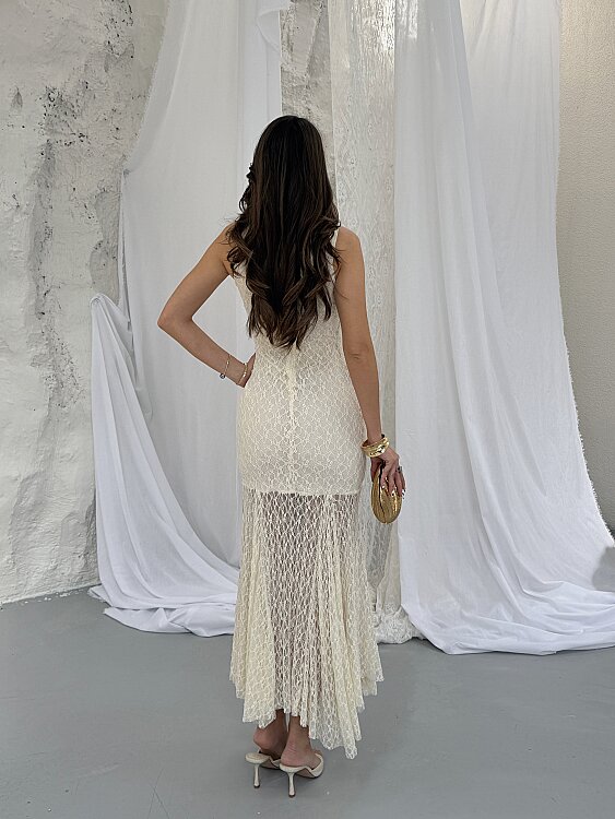 Annabel Brode Maxi Elbise - Bej - 5
