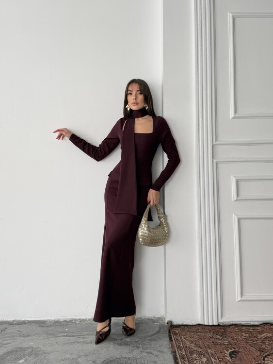 Aria Maxi Elbise - Bordo - 2
