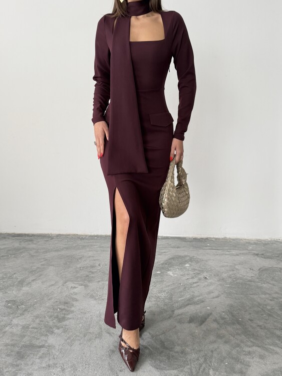 Aria Maxi Elbise - Bordo - 5