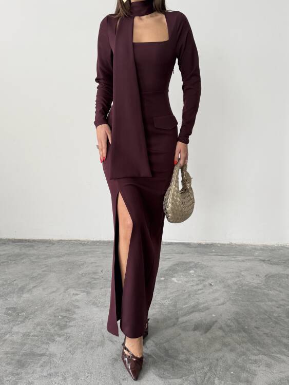 Aria Maxi Elbise - Bordo - 5