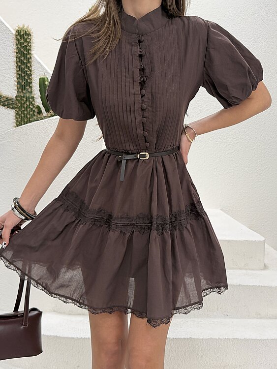 Brunelle Mini Elbise - Acı Kahve - 4