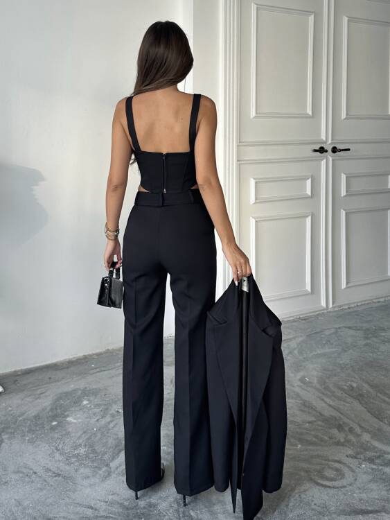 Carnat Crop Ceket Pantolon Takım - Siyah - 6