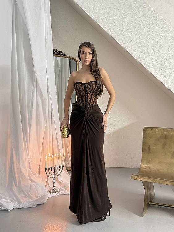 Charline Maxi Elbise - Acı Kahve - 1