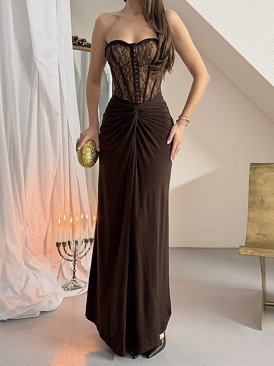 Charline Maxi Elbise - Acı Kahve - 6