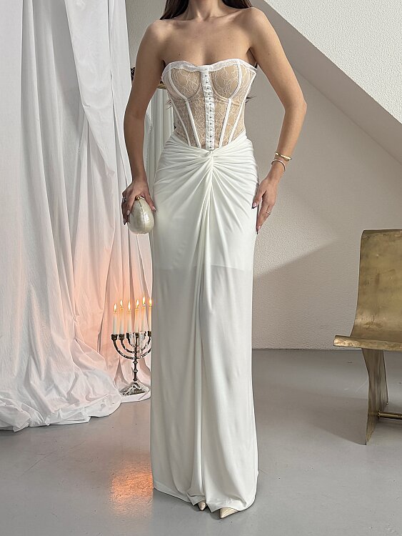 Charline Maxi Elbise - Beyaz - 4