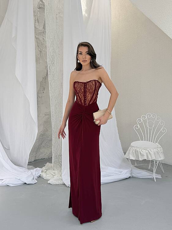 Charline Maxi Elbise - Bordo - 2