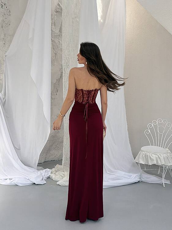 Charline Maxi Elbise - Bordo - 6