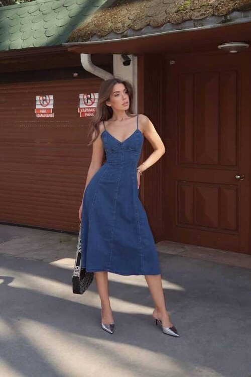Danie Denim Elbise- Mavi - 1
