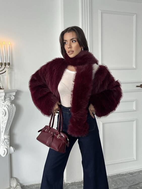 Eliana Atkılı Kürk Ceket - Bordo - 3