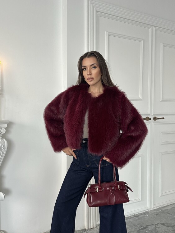 Eliana Atkılı Kürk Ceket - Bordo - 6