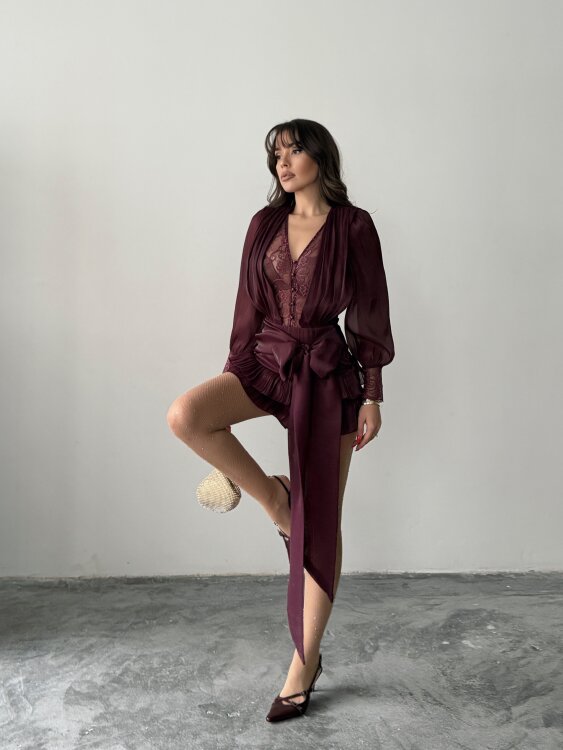 Elis Mini Elbise - Bordo - 1