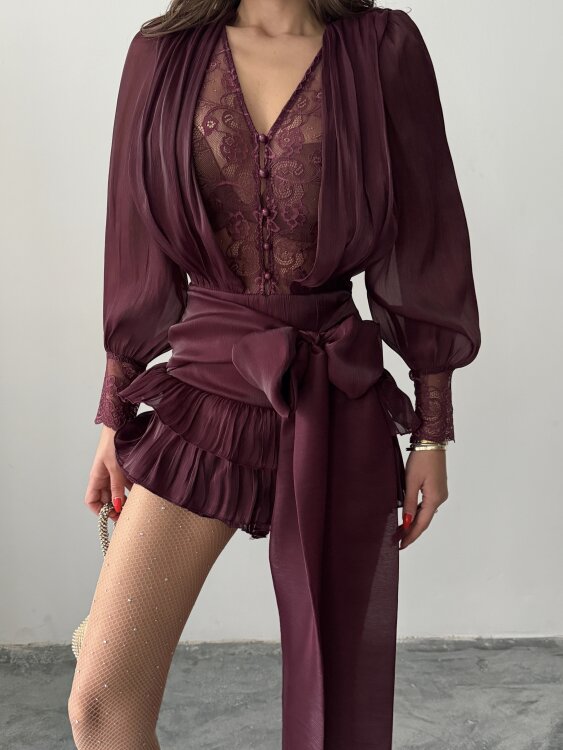Elis Mini Elbise - Bordo - 4