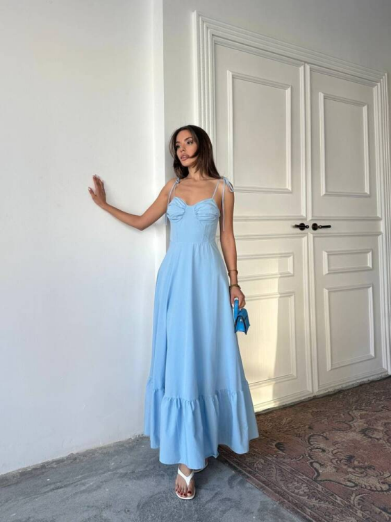 Ella Maxi Elbise - Mavi - 1