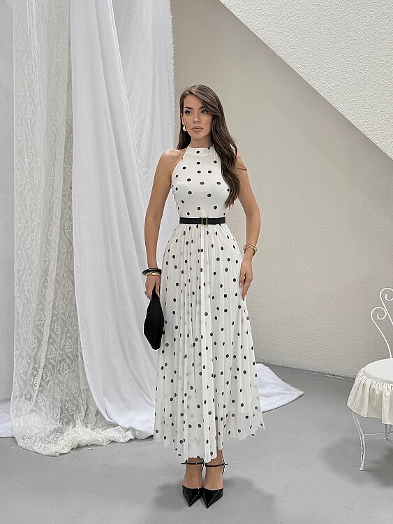 Elsa Puanlı Maxi Elbise - Beyaz - 1