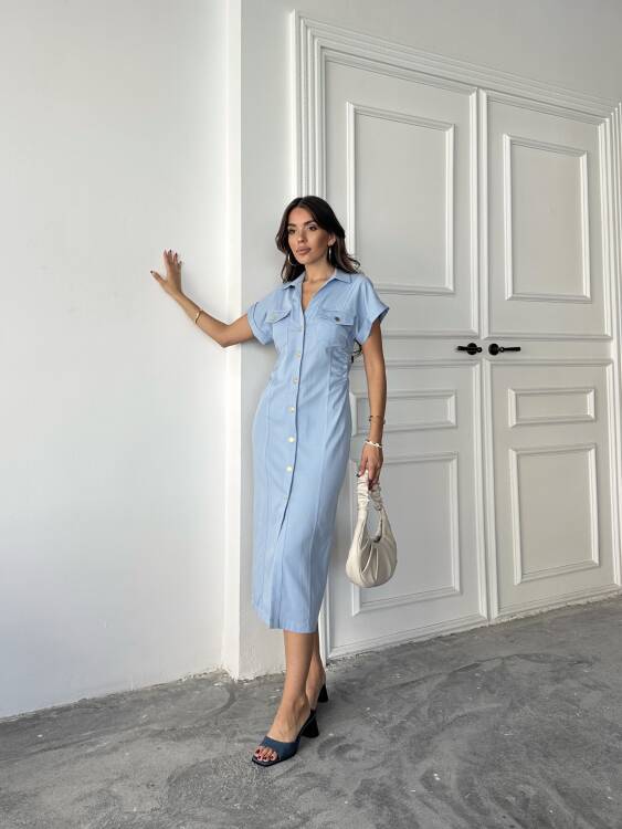 Emily Midi Elbise - Mavi - 3