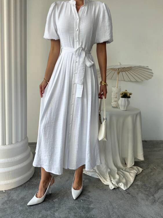 Emma Midi Elbise - Beyaz - 4