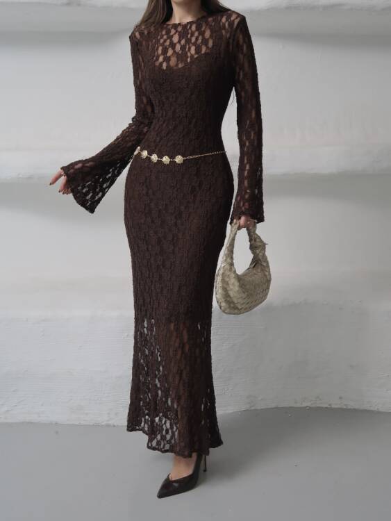 Galvin Maxi Elbise - Acı Kahve - 5