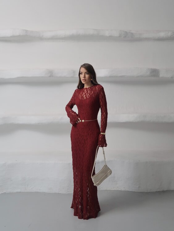 Galvin Maxi Elbise - Bordo - 1