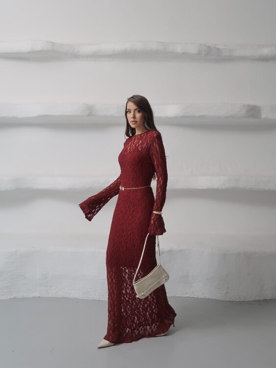 Galvin Maxi Elbise - Bordo - 2
