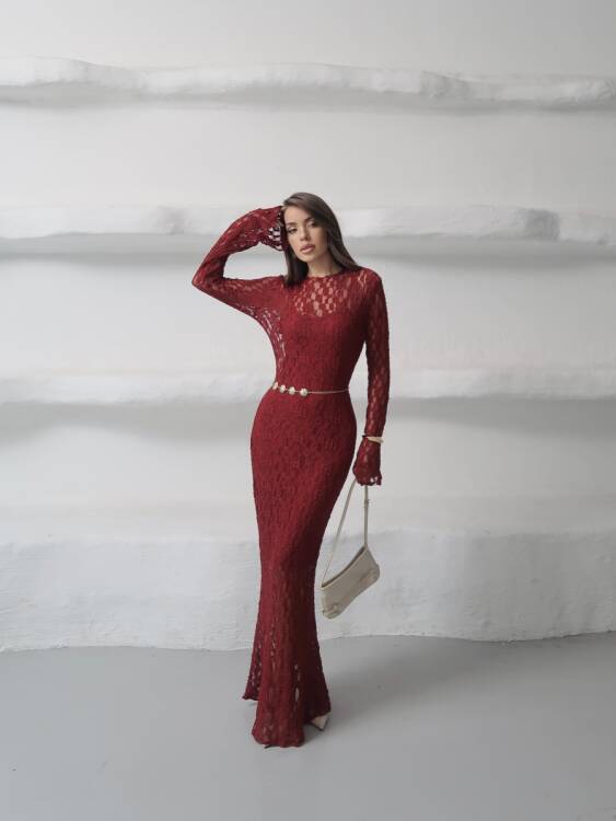 Galvin Maxi Elbise - Bordo - 3