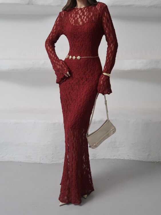 Galvin Maxi Elbise - Bordo - 4