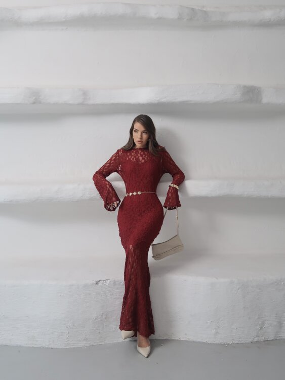 Galvin Maxi Elbise - Bordo - 5