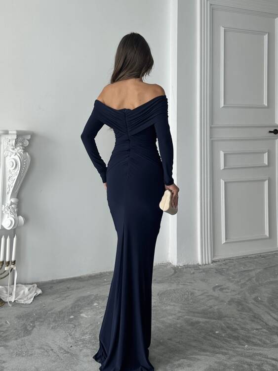 Grace Broş Detaylı Elbise - Lacivert - 3