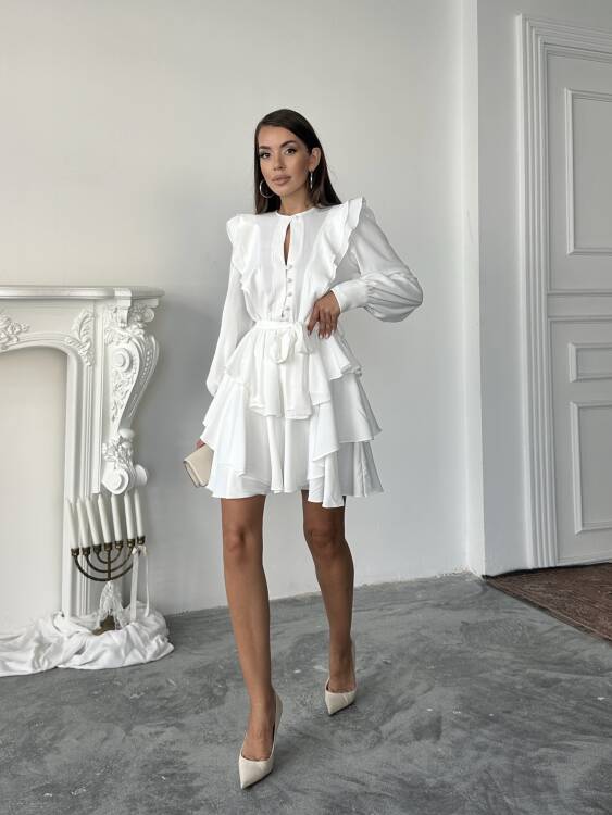 Hazel Kuşaklı Elbise - Ekru - 6