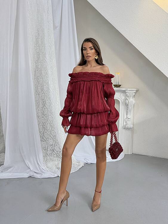 HOLLA Mini Elbise - Bordo - 1