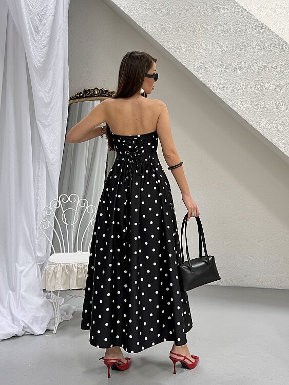 Hope Puanlı Maxi Elbise - Siyah - 4