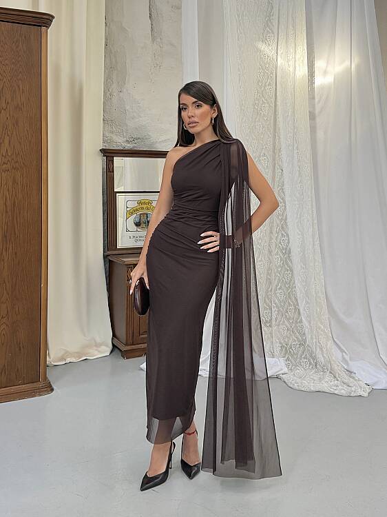 JASMINE Midi Elbise - Acı Kahve - 1