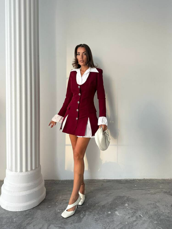 Larin Ceket Elbise - Bordo - 2