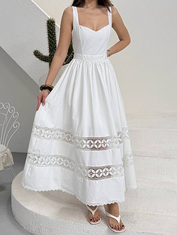 Leontine Midi Elbise - Beyaz - 5