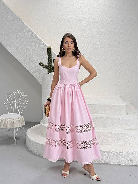 Leontine Midi Elbise - Pembe - 5