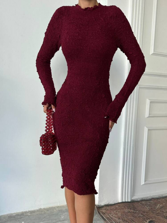 Liny Triko Elbise - Bordo - 3