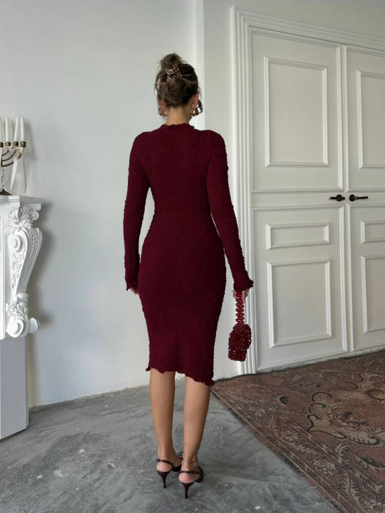 Liny Triko Elbise - Bordo - 4