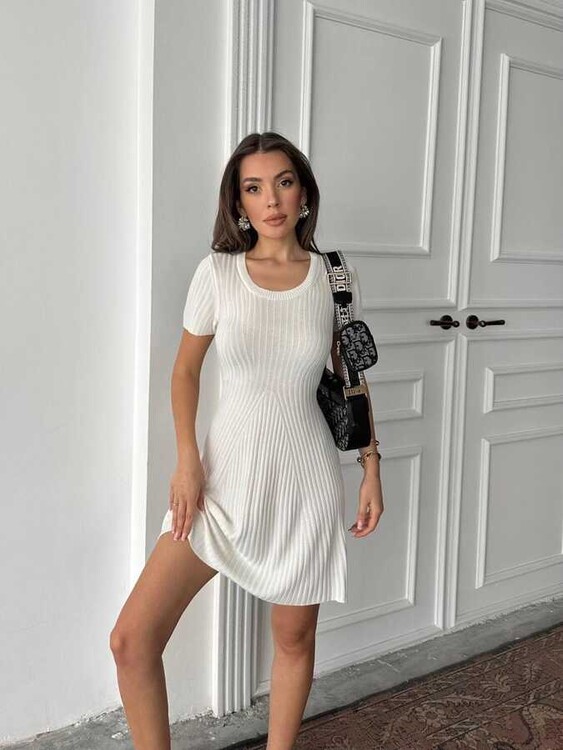 Lisa Triko Elbise - Beyaz - 3