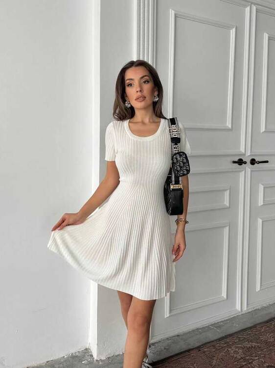 Lisa Triko Elbise - Beyaz - 1