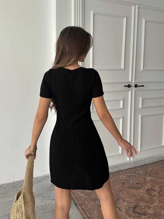 Lisa Triko Elbise - Siyah - 2