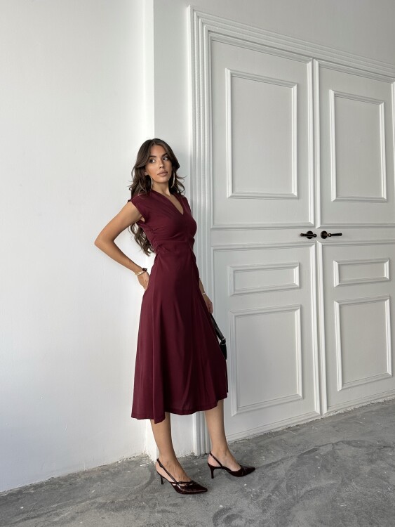 Logan Midi Elbise - Bordo - 2
