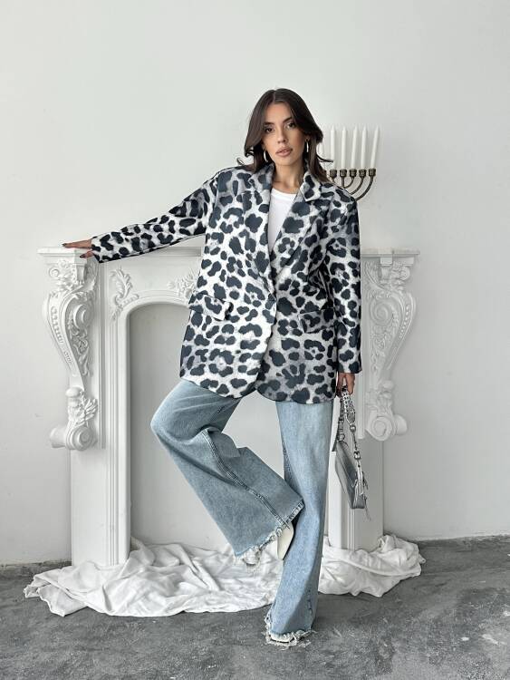 Luna Leopar Ceket - Gri - 3